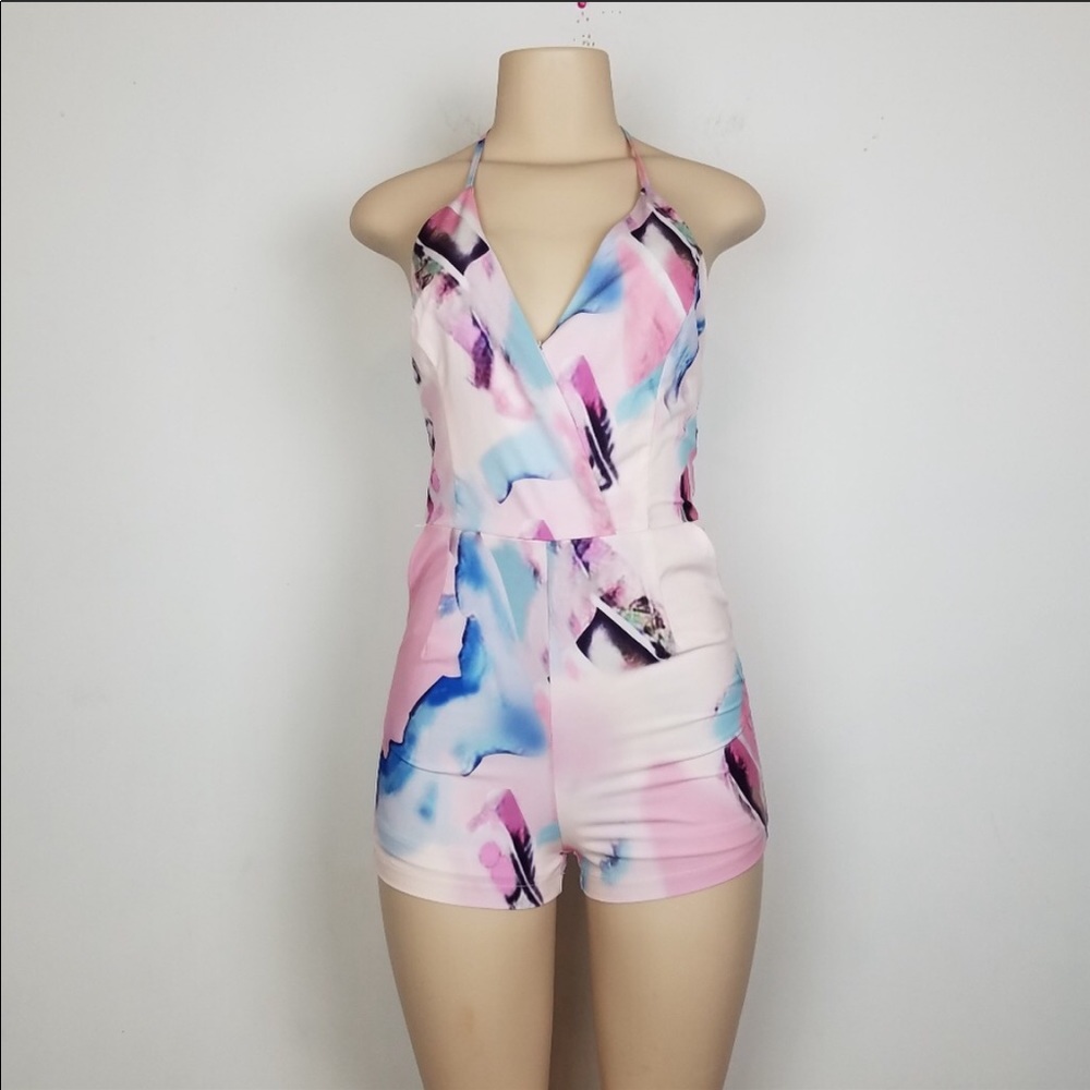 Tea n Cup Romper pink blue medium